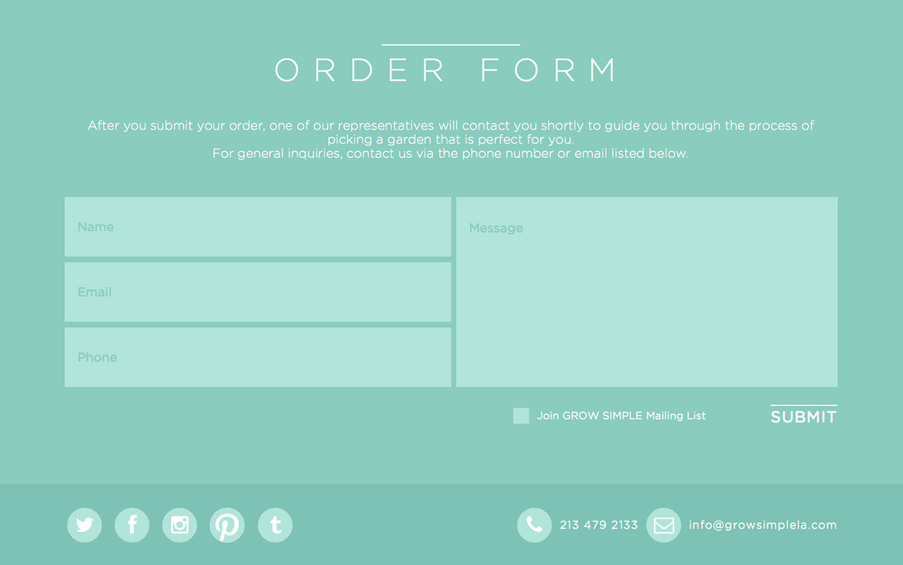 contact / order form page